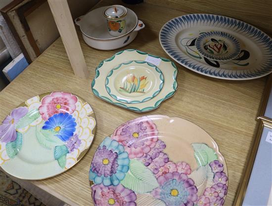 A collection of floral designed and other Susie Cooper, Grays and Burslem chargers, plates, dish etc